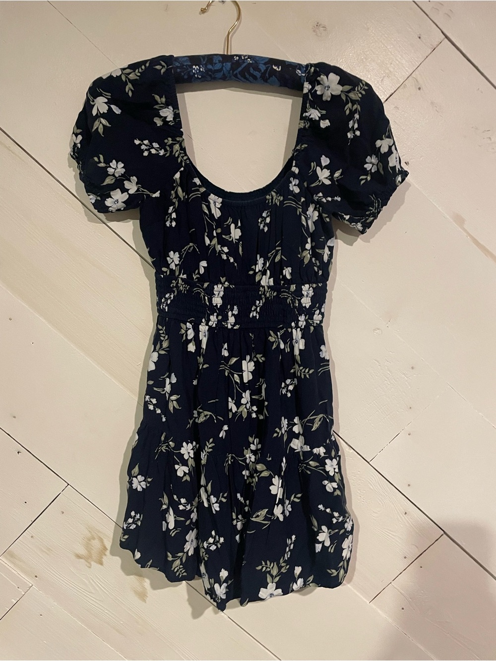 Hollister Floral Puff-Sleeve Mini Dress - Navy XS